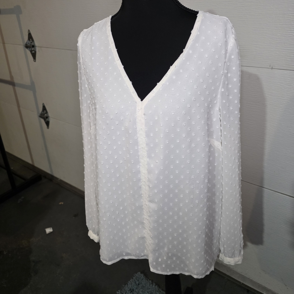 J. Crew White Textured V-Neck Blouse